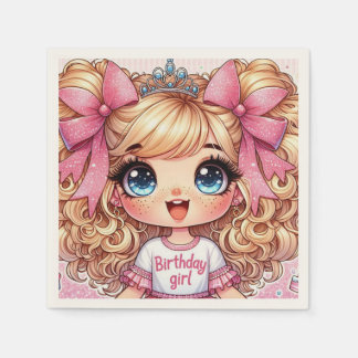 Happy Birthday Girl Blonde Chibi Napkins Serviette
