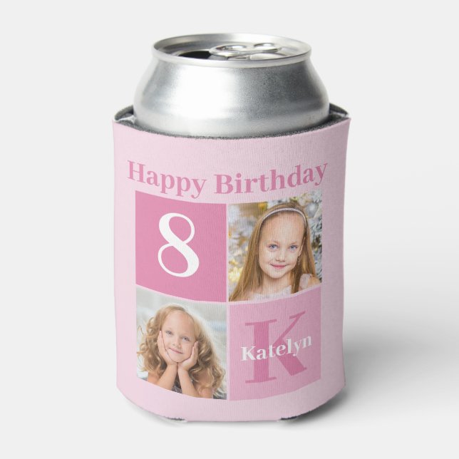 Happy Birthday Girl Niedlich Custom Foto Pink Part Dosenkühler (Kanne Vorderseite)