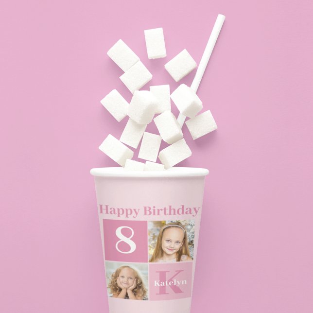 Happy Birthday Girl Niedlich Custom Foto Pink Part Pappbecher (Von Creator hochgeladen)