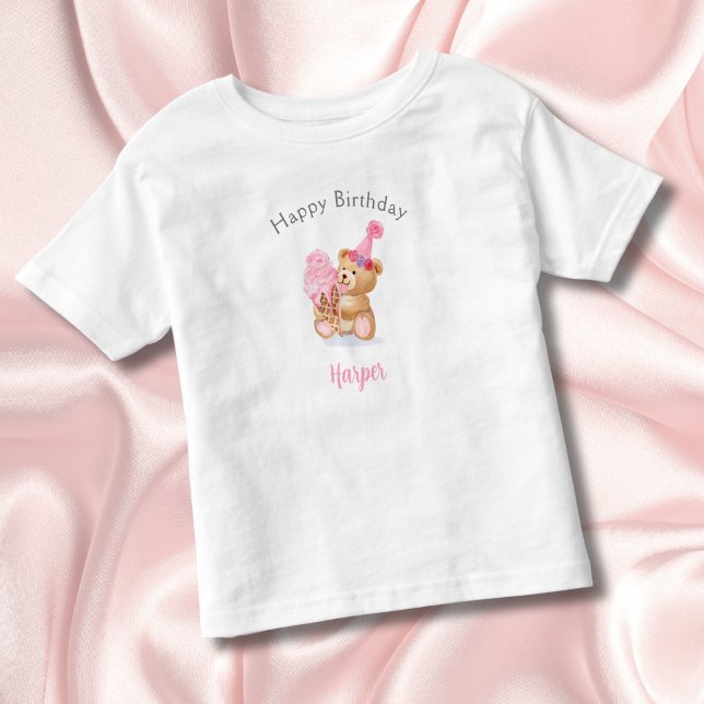 Happy Birthday Girl Teddy Bear Ice Creme Kleinkind T-shirt (Von Creator hochgeladen)