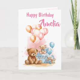 Happy Birthday Girl Watercolor Toys Card Karte