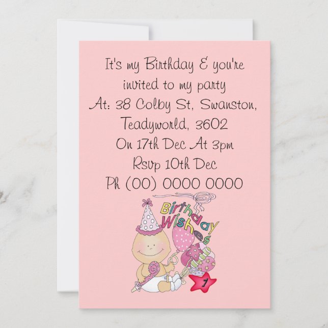 Happy Birthday Girl wünscht 1 Jahr alt Einladung (Vorderseite)