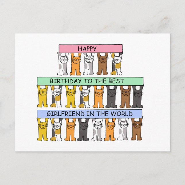 Happy Birthday Girlfriend Cartoon Cats Postkarte (Vorderseite)