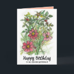Happy Birthday Girlfriend Pink Cosmos Wildblumen Karte<br><div class="desc">Herzlichen Glückwunsch zum Geburtstag einer Freundin mit einem Strauß rosa Kosmos-Blume und anderen Wildblumen,  handgezeichnet mit schwarzer Tinte und Aquarell. Im Inneren ist ein koordinierender Schatten von Melon Orange und Text können Sie bearbeiten,  um Ihre Bedürfnisse.</div>