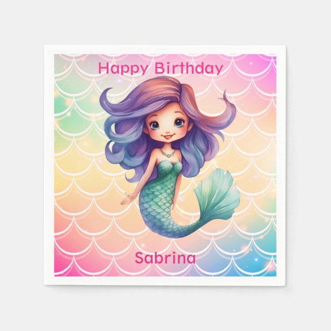 Happy Birthday Girl's Meerjungfrau Serviette (Vorderseite)