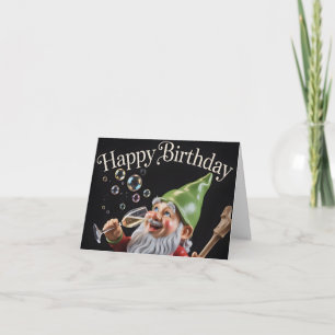 "Happy Birthday" Gnom mit Champagner und Luftblase Karte