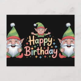 Happy Birthday Gnome and Elf Design Postkarte