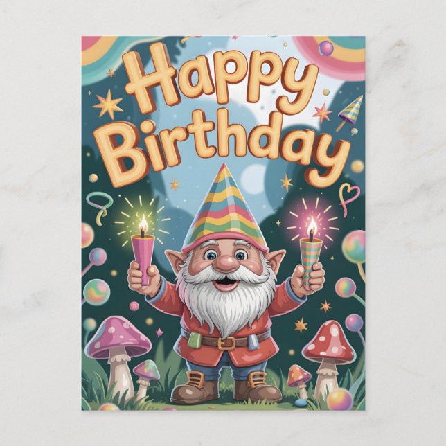 Happy Birthday Gnome Greeting Postkarte (Vorderseite)