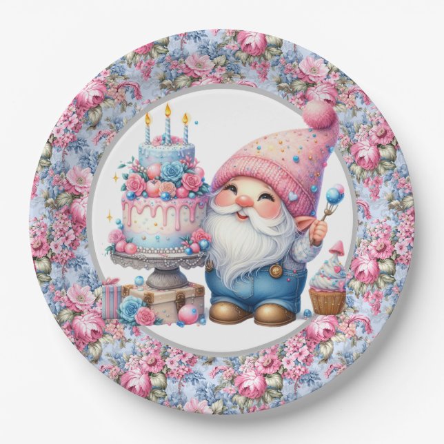 Happy Birthday Gnome Pappteller (Vorderseite)