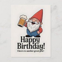"Happy Birthday" Gnome Raising a Beer Postkarte