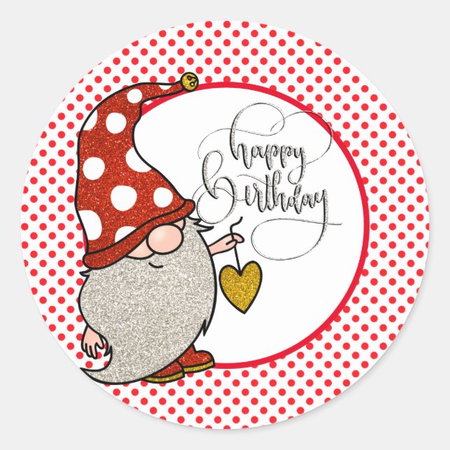 Happy Birthday Gnome Runder Aufkleber (Vorderseite)