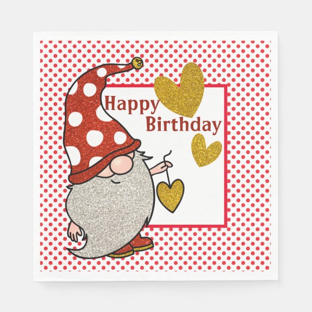 Happy Birthday Gnome Serviette (Vorderseite)