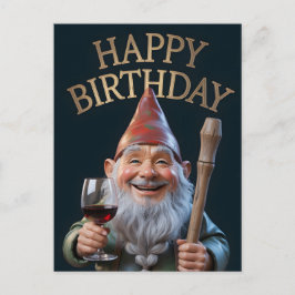 "Happy Birthday" Gnome Toasting with Red Wine Postkarte