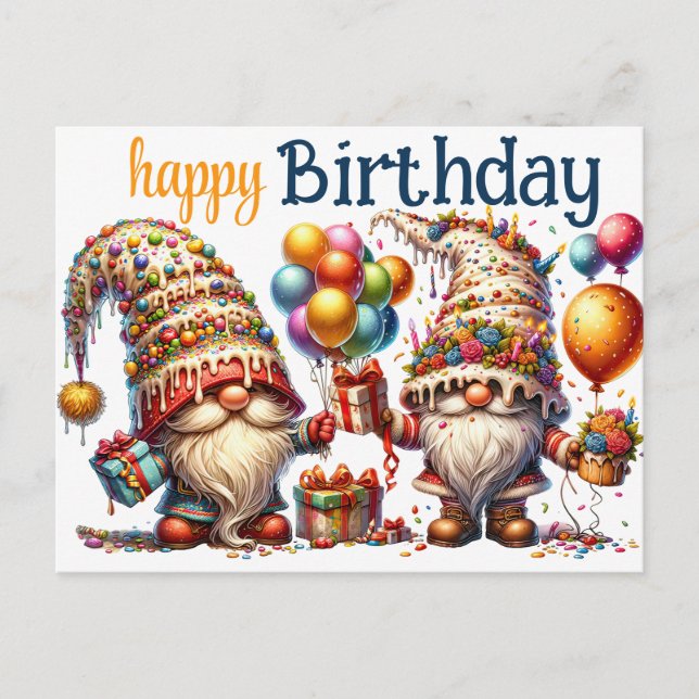 Happy Birthday Gnomes Postkarte (Vorderseite)
