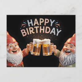 "Happy Birthday" Gnomes Toasting Beer Mugs Postkarte