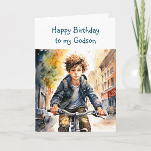 Happy Birthday Godson   Junge auf dem Fahrrad in d Karte