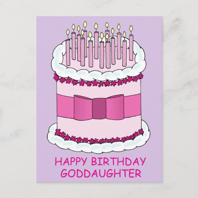 Happy Birthday Godtochter Cake und Candles Postkarte (Vorderseite)