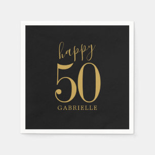 Happy Birthday Gold Black Custom Age Name Serviette