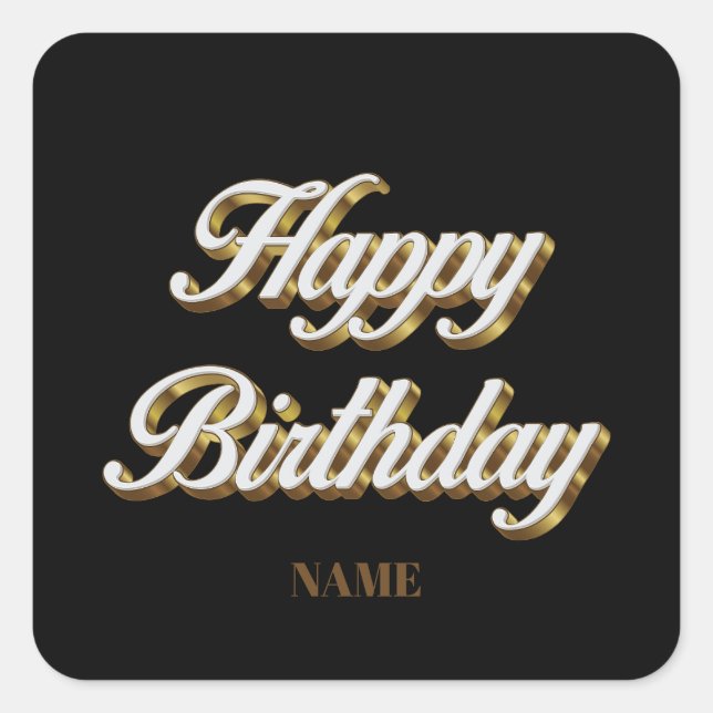 Happy Birthday Gold Elegante Typografie Geschenkta Quadratischer Aufkleber (Vorderseite)