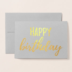 Happy Birthday Gold Foil Gray Pinselstrich Folienkarte