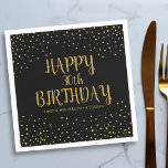 Happy Birthday Gold Glitter Any Year Custom Serviette<br><div class="desc">Celebrate a big birthday with these fun paper napkins featuring the birthday person's year,  name and birthdate,  all set against a black background accented with faux gold glitter confetti sparkles.  Fun and festive perfect for any birthday celebration.</div>