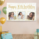Happy Birthday Gold Glitter Photos Any Year Custom Banner<br><div class="desc">Celebrate a big birthday with this banner featuring 3 photos of the birthday girl/boy,  2 custom text headlines,  all set against a white background accented with faux gold glitter confetti sparkles.  Fun and festive perfect for any age birthday celebration.</div>