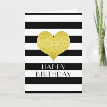 Happy Birthday Gold Heart Schwarz-weiße Streifen
