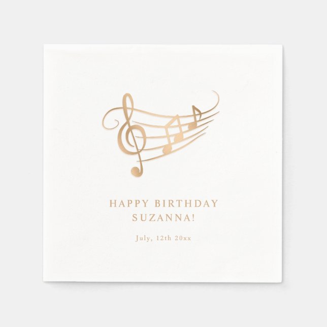 Happy Birthday Gold Musiknotens Elegant Serviette (Vorderseite)