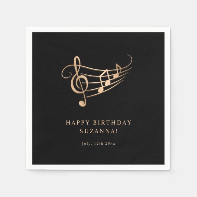 Happy Birthday Gold Musiknotens Elegant Serviette (Vorderseite)