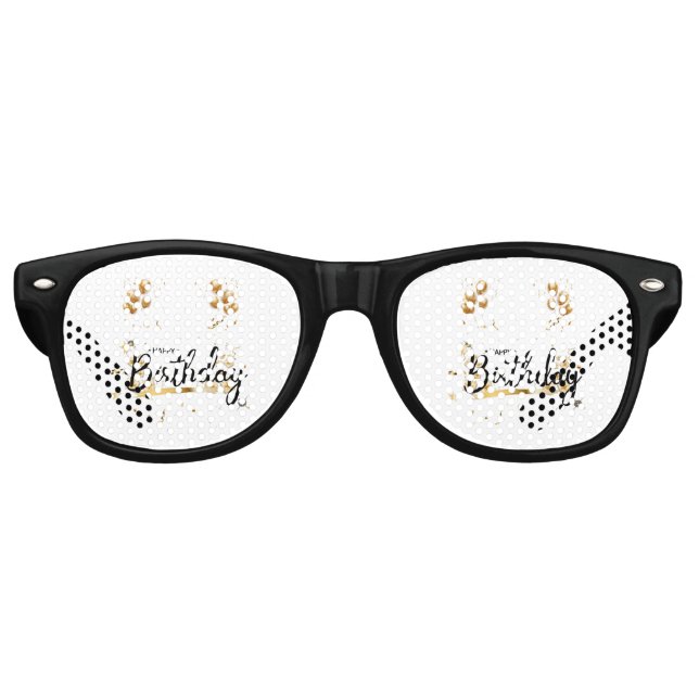 Happy Birthday Gold Party Retro Sonnenbrille (Vorderseite)
