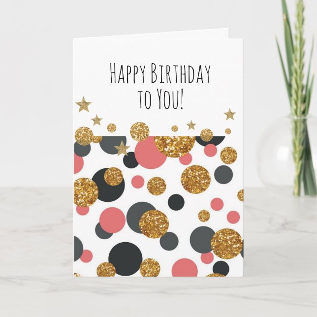 Happy Birthday Gold Polka Punkte Karte (Vorderseite)