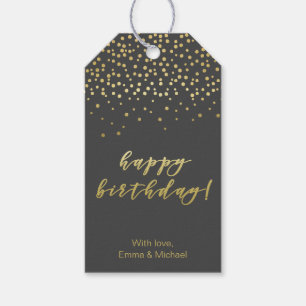 Happy Birthday - Gold Script & Confetti Geschenkanhänger