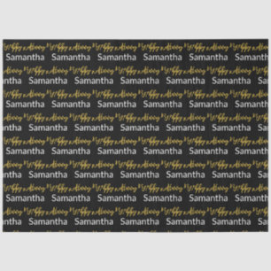 Happy Birthday Gold Script Schwarz und Weiß Name Seidenpapier