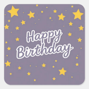 Happy Birthday Gold Stars on Blue Quadratischer Aufkleber