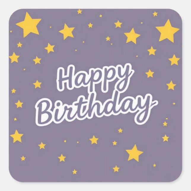 Happy Birthday Gold Stars on Blue Quadratischer Aufkleber (Vorderseite)