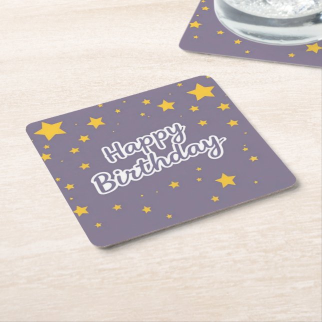 Happy Birthday Gold Stars on Blue  Rechteckiger Pappuntersetzer (angewinkelt)