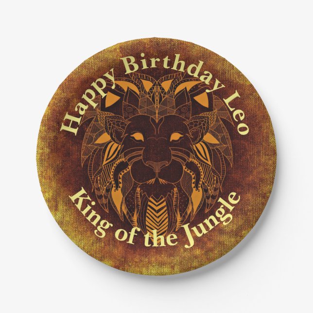 Happy Birthday Golden Brown Tribal Lion anpassen Pappteller (Vorderseite)