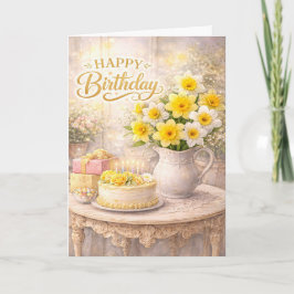 Happy Birthday Golden Daffodils Karte