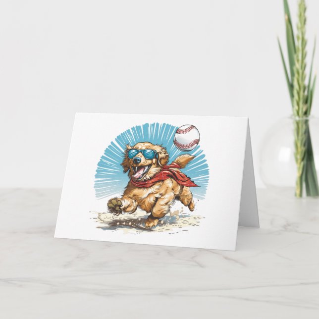 Happy Birthday Golden Retriever Baseball spielen Karte (Vorderseite)