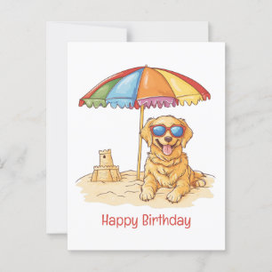 Happy Birthday Golden Retriever Beach Hund Postkarte