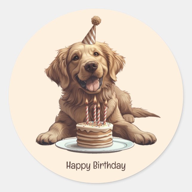 Happy Birthday Golden Retriever Dog Runder Aufkleber (Vorderseite)