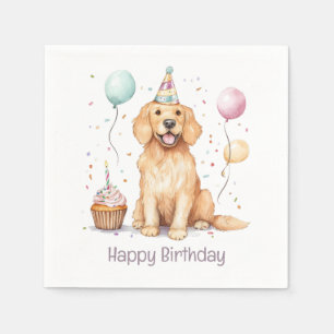 Happy Birthday Golden Retriever Dog Serviette