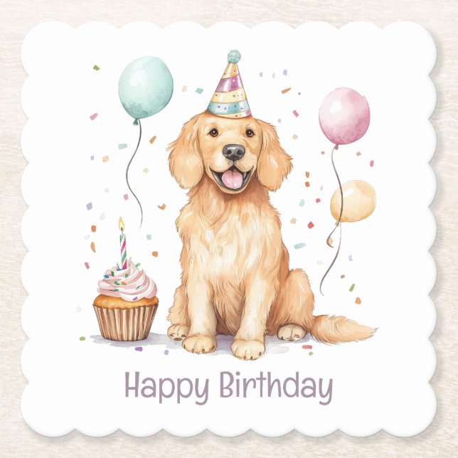 Happy Birthday Golden Retriever Dog Untersetzer (Vorderseite)