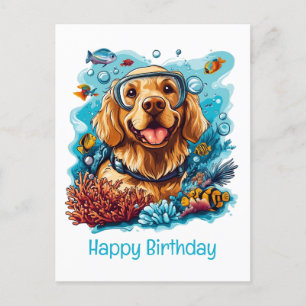Happy Birthday Golden Retriever Hund Schnorcheln Postkarte