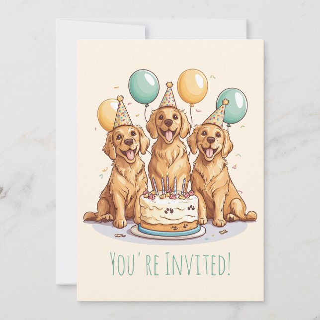 Happy Birthday Golden Retriever Hunde Einladung (Vorderseite)