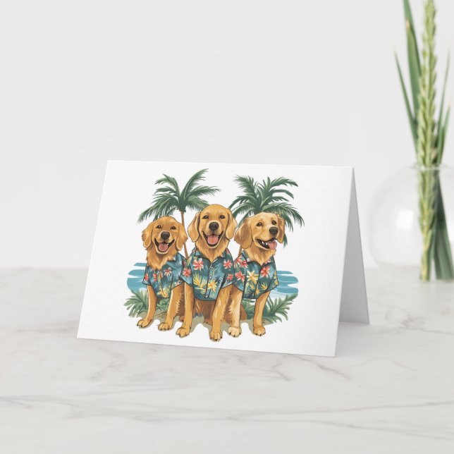 Happy Birthday Golden Retriever Hunde Hawaiian Karte (Vorderseite)