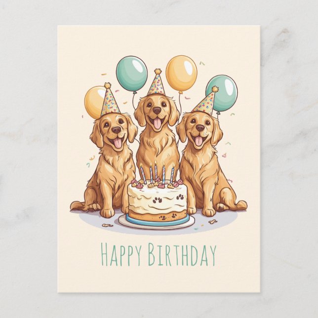 Happy Birthday Golden Retriever Hunde Postkarte (Vorderseite)