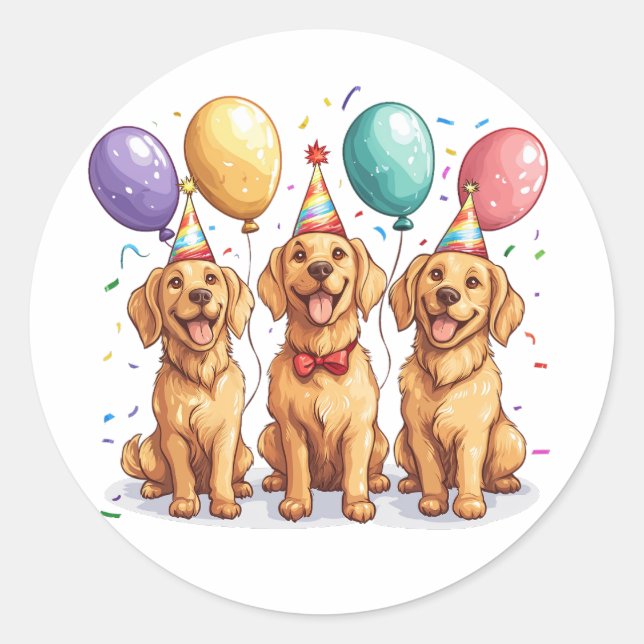 Happy Birthday Golden Retriever Hunde Runder Aufkleber (Vorderseite)