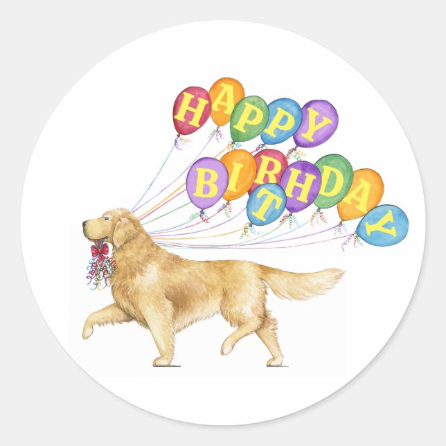 Happy Birthday Golden Retriever Runder Aufkleber (Vorderseite)