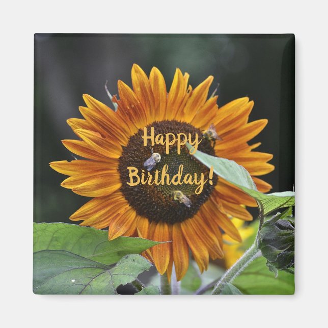 Happy Birthday Golden Sunflower Magnet (Vorne)
